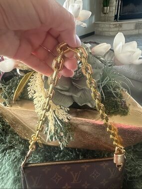 Gold Bag Chain with LV Lock and Key.